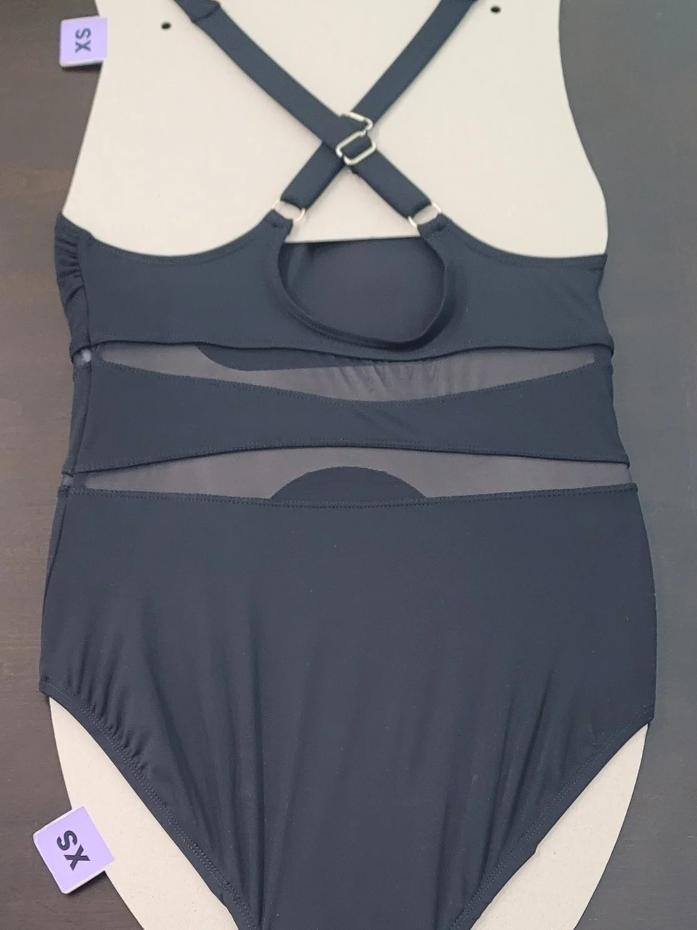 Lands' End Black Mesh-Panel One-Piece Swim